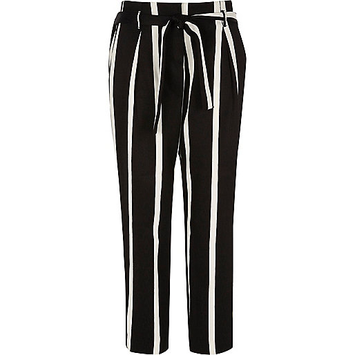 jacques-vertuk Black stripe print tie waist tapered pants 708594 women Trousers Tapered Trousers