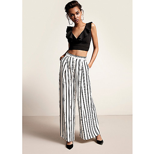 river island boots,jacques-vertuk Ireland Black stripe print wide leg pants women 707865