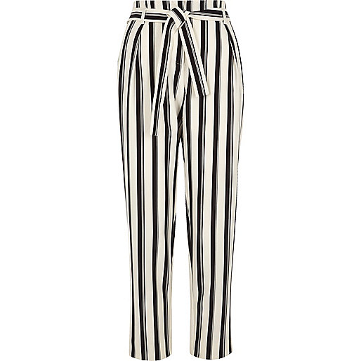 jacques-vertuk Black stripe tie waist tapered pants 701607 women Trousers Tapered Trousers