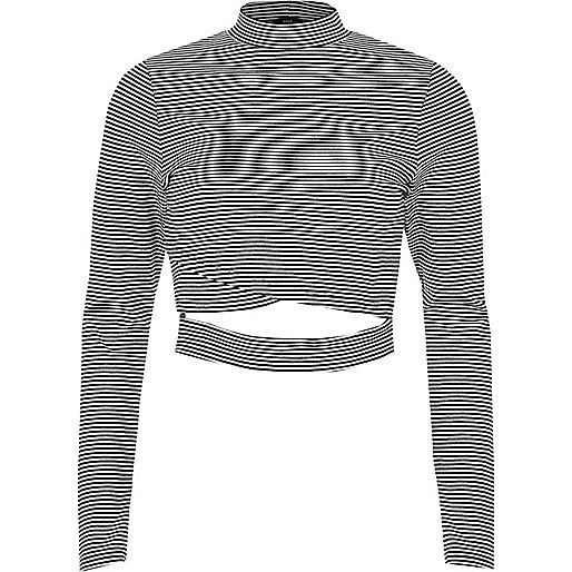 carrie river island jeans,jacques-vertuk Mens Jackets Uk Black stripe wrap front long sleeve top Crop Tops / Bralets Tops women