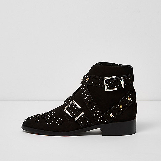 river island low rise jeans,jacques-vertuk London Black studded buckle side ankle boots women 706458