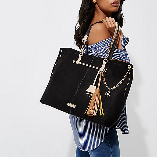 river island shoes silver,jacques-vertuk Online Kopen Black studded chain winged tote bag Shopper & Tote Bags Bags / Purses women