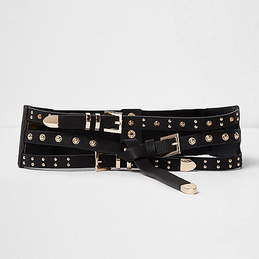 jacques-vertuk Black studded multi layer waist belt 707642 women Accessories Belts