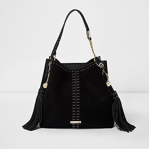 jacques-vertuk Black studded tassel underarm slouch bag 706826 women Bags / Purses Shoulder Bags