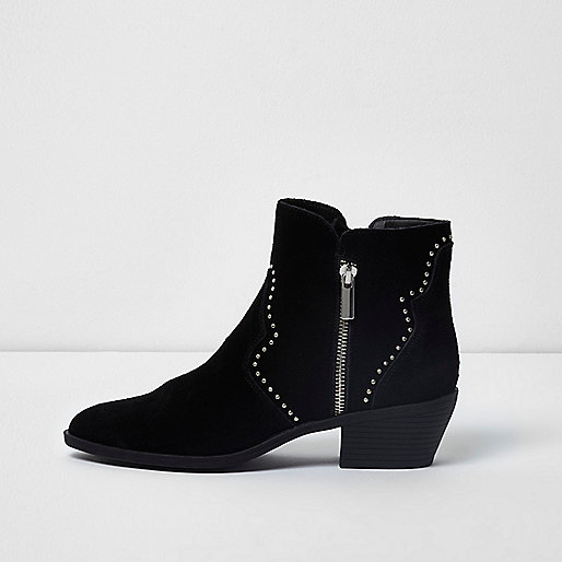 jacques-vertuk Black studded western suede ankle boots 705131 women Shoes / Boots Boots