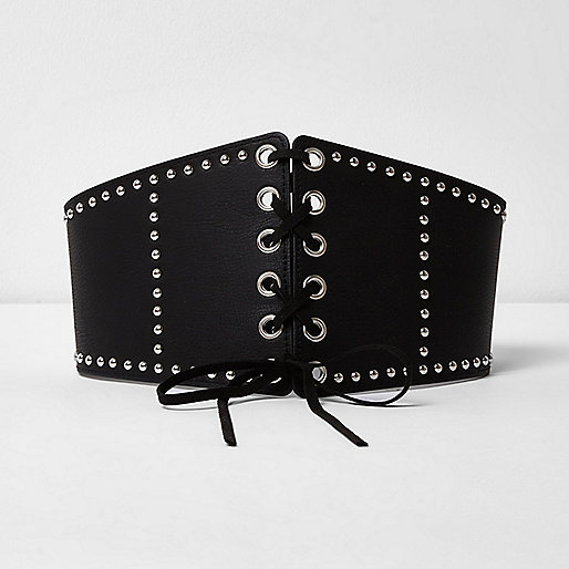 jacques-vertuk Black studded wide lace-up waist belt 707512 women Accessories Belts