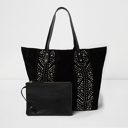 jacques-vertuk Black suede studded tote bag 702505 women Bags / Purses Shopper & Tote Bags