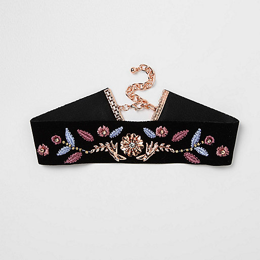 jacques-vertuk Black swallow embroidered velvet choker 706348 women Jewellery Chokers