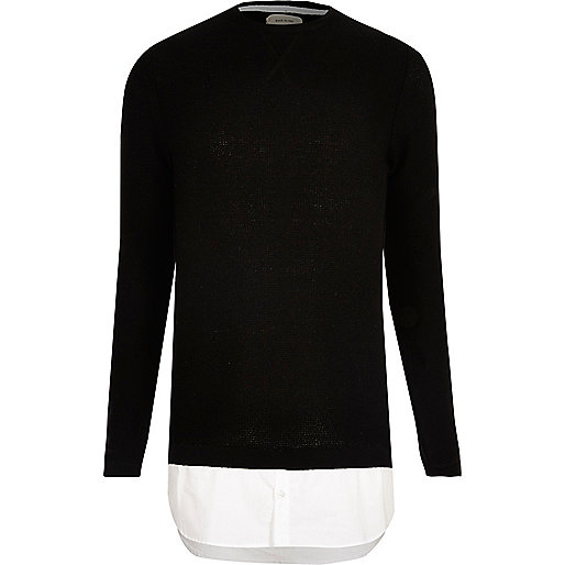 jacques-vertuk Black sweater with shirt insert 296742 men Jumpers / Cardigans