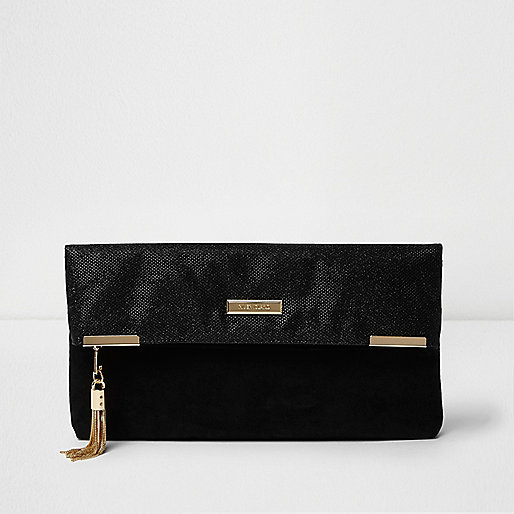 jacques-vertuk Black tassel detail foldover clutch bag 708816 women Bags / Purses Clutch Bags