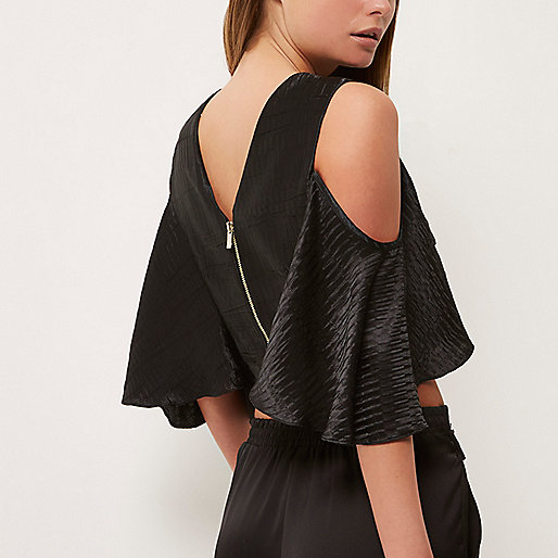 black crossbody bag river island,jacques-vertuk Stores Black textured cold shoulder top women 698321