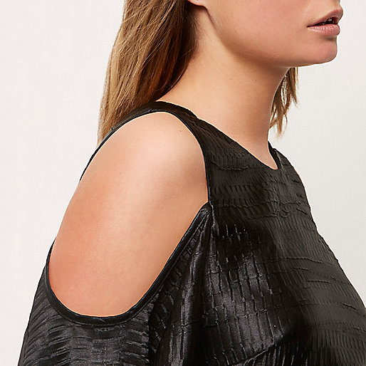 black crossbody bag river island,jacques-vertuk Stores Black textured cold shoulder top women 698321