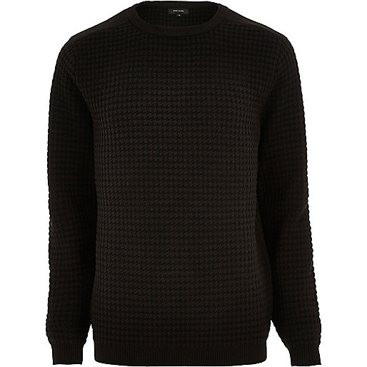 river island paris by night,jacques-vertuk London Black textured knitted crew neck sweater men 291016