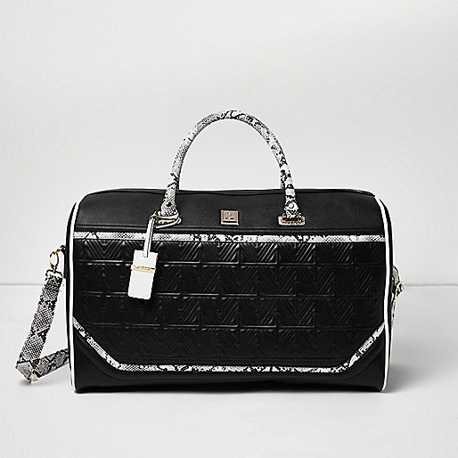 jacques-vertuk Black textured snake print panel weekend bag 692697 women Bags / Purses Suitcases