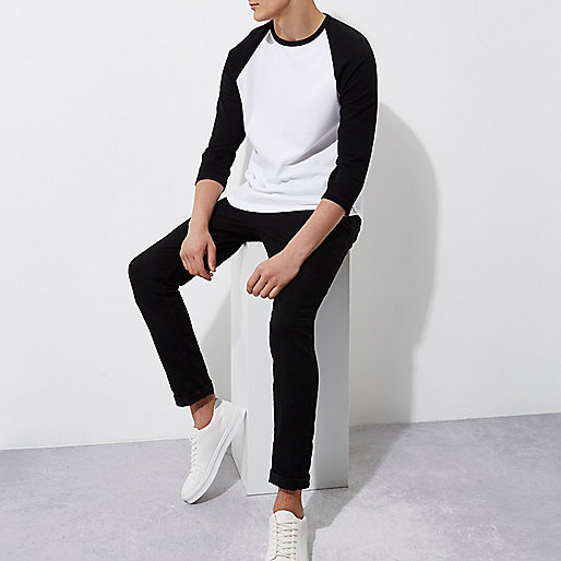 river island victoria square,jacques-vertuk Uae Online Black three quarter raglan sleeve T-shirt Long Sleeve T-Shirts T-Shirts / Tanks men