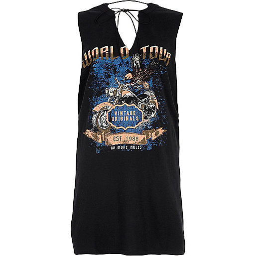 jacques-vertuk Black tie neck rock band print tank top 710066 women Tops T-Shirts & Vests Print T-Shirts / Vests