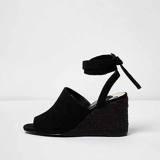 jacques-vertuk Black tie up espadrille wedges 707822 women Shoes / Boots Sandals