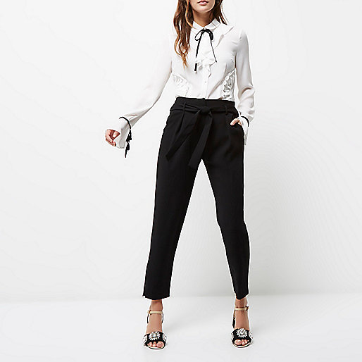 river island petite,jacques-vertuk Sale Black tie waist tapered pants women 702817