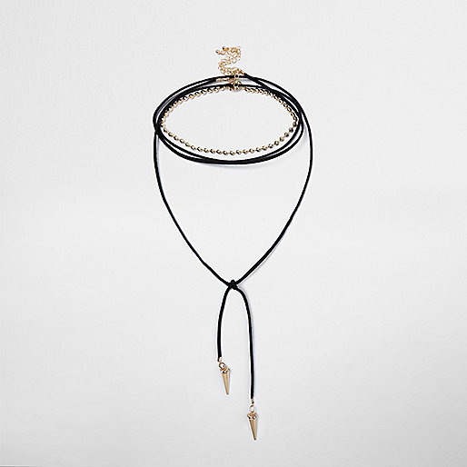 jacques-vertuk Black tied spike layered choker bolo necklace 695203 women Jewellery Necklaces