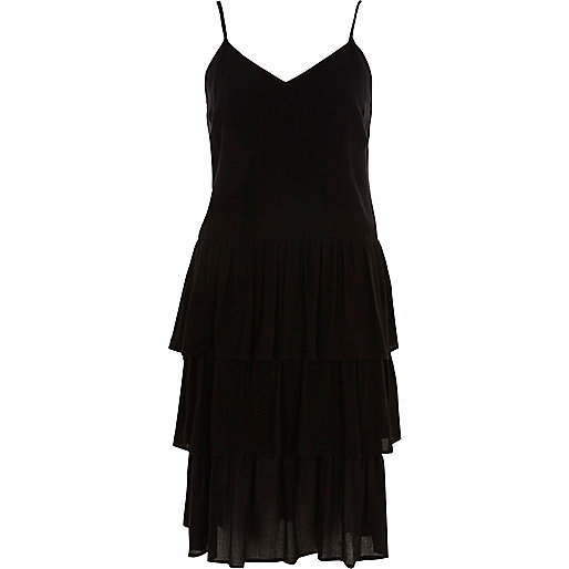 jacques-vertuk Black tiered frill midi slip dress 699390 women Dresses