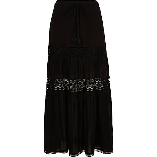 jacques-vertuk Black tiered lace maxi skirt 703661 women Skirts Maxi Skirts