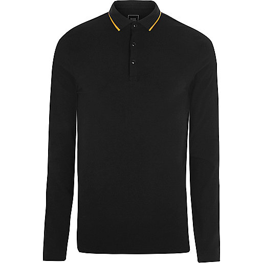 jacques-vertuk Black tipped muscle long sleeve polo shirt 301926 men Polo Shirts