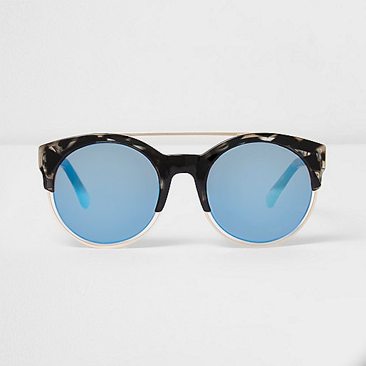 jacques-vertuk Black tortoiseshell blue lens sunglasses 697852 women Sunglasses Round Sunglasses