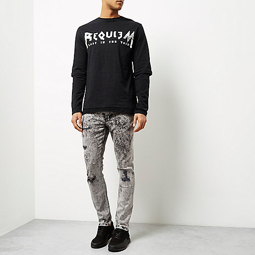 river island sandals,jacques-vertuk Last Season Stock Black tour print long sleeve T-shirt T-Shirts / Tanks Sale men