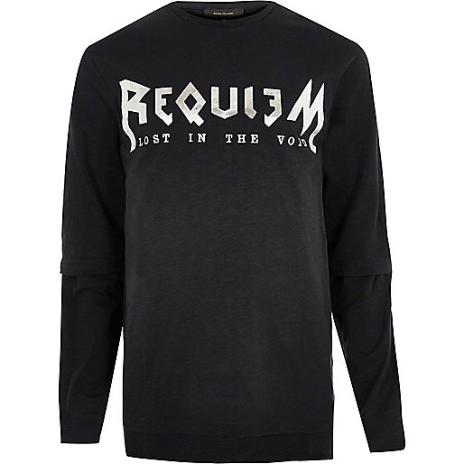 river island sandals,jacques-vertuk Last Season Stock Black tour print long sleeve T-shirt T-Shirts / Tanks Sale men