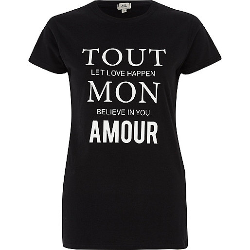 jacques-vertuk Black 'tout mon' print fitted T-shirt 706507 women Tops T-Shirts & Vests Print T-Shirts / Vests