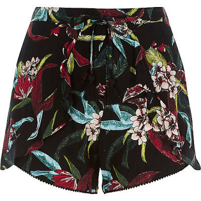 brown river island purse,jacques-vertuk Ireland Black tropical floral print frill shorts women 703952