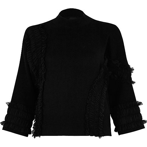 river island perspex shoes,Who Owns jacques-vertuk Black tulle trim high neck knit sweater Sweaters Knitwear women