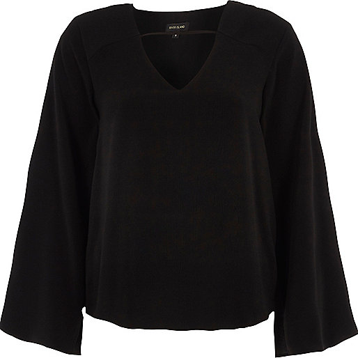 jacques-vertuk Black twist back long sleeve top 706394 women Tops Blouses