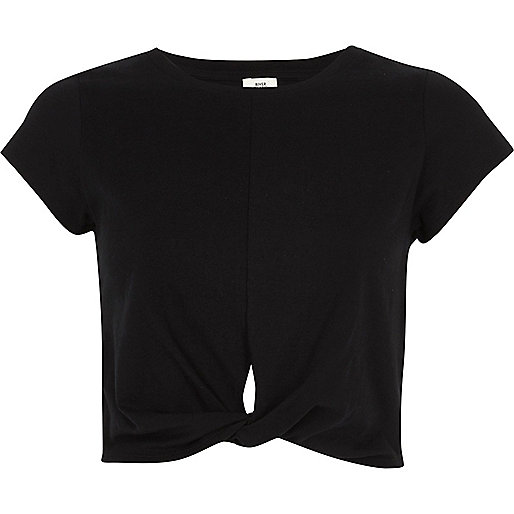 river island body bag,jacques-vertuk Outlet Black twist front jersey cropped T-shirt women 707414