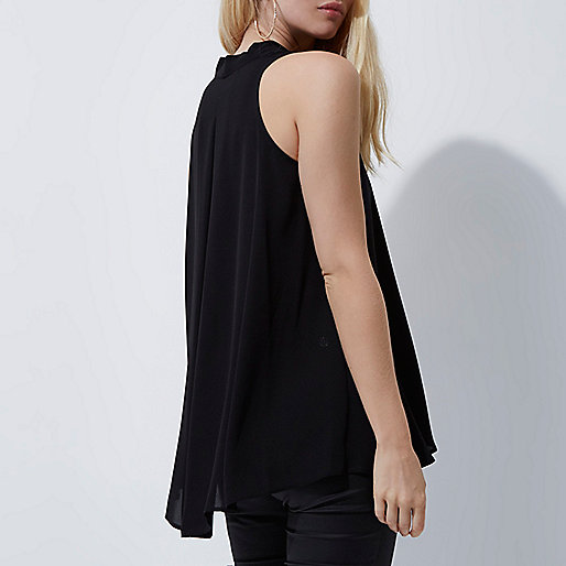 river island tank top,jacques-vertuk Outlet Black V neck sleeveless swing blouse women 704477