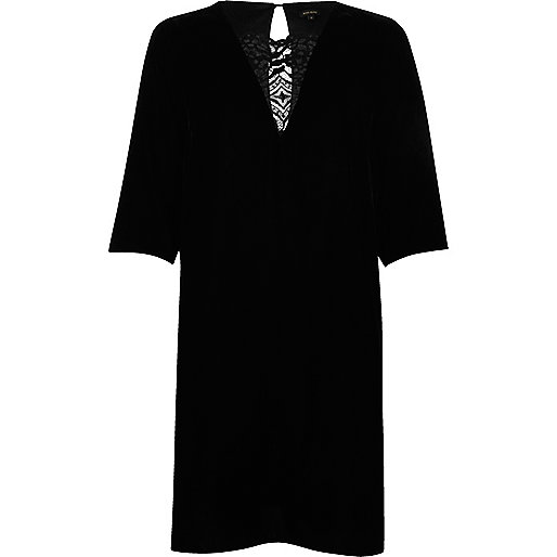 river island mens coats sale,jacques-vertuk London Black velvet lace panel swing dress women 695589