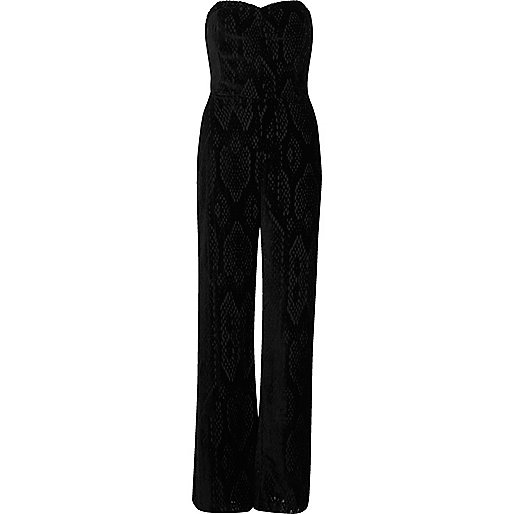 jacques-vertuk Black velvet snake print bandeau jumpsuit 697111 women Playsuits / Jumpsuits