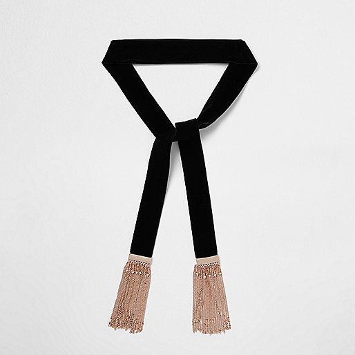 jacques-vertuk Black velvet tassel chain scarf 705226 women Jewellery Necklaces