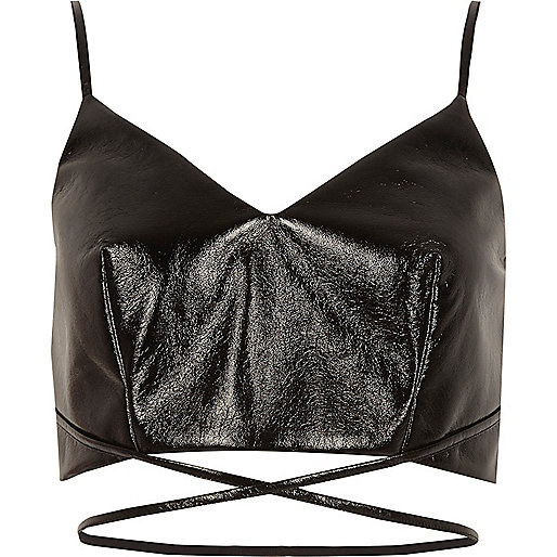 jacques-vertuk Black vinyl strappy cami bralette 702418 women Tops