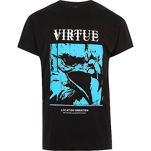 river island home,jacques-vertuk Uk Clothing Black ‘virtue’ eagle print slouch T-shirt T-shirts T-Shirts / Tanks men