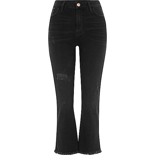 jacques-vertuk Black wash cropped kick flare jeans 702360 women Jeans