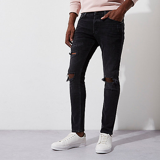 shoes river island womens,jacques-vertuk E Black wash ripped Sid skinny jeans Skinny Jeans Jeans men