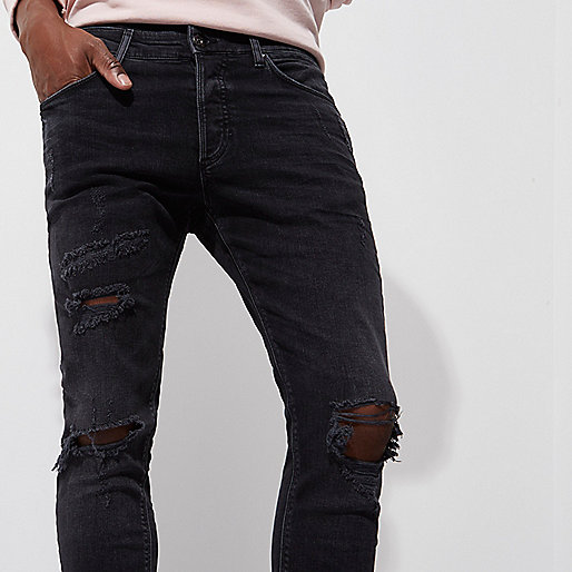 river island kaia jeans,jacques-vertuk Outlet Black wash ripped Sid skinny jeans men 298814