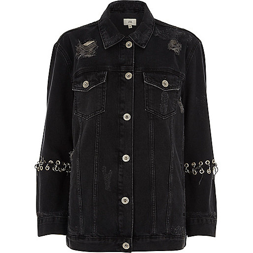 river island plus amelie jeans,jacques-vertuk Black And Gold Top Black washed eyelet oversized denim jacket Jackets Coats / Jackets women