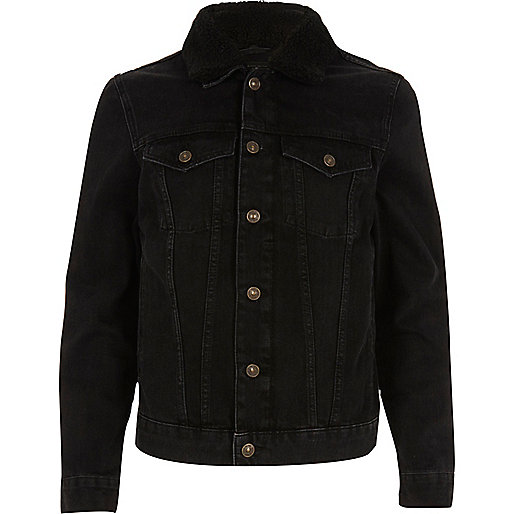 jacques-vertuk Black washed fleece collar denim jacket 295242 men Coats / Jackets