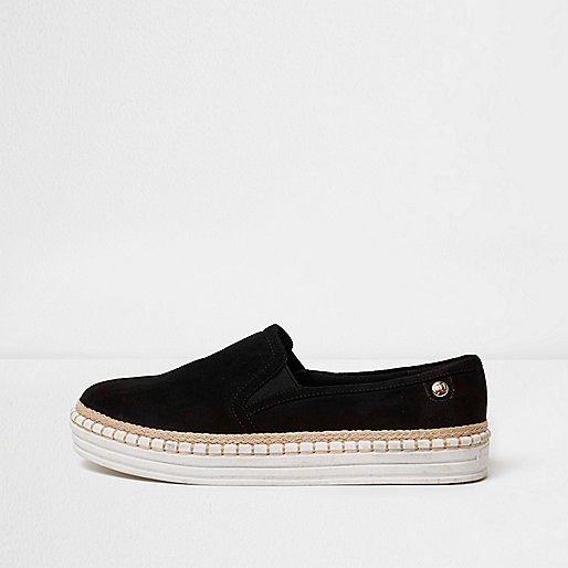 jacques-vertuk Black wide fit espadrille flatform plimsolls 698626 women Shoes / Boots Plimsolls / Trainers