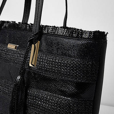 large river island tote bag,jacques-vertuk Shoes Uk Online Black woven stripe beach tote bag Shopper & Tote Bags Bags / Purses women