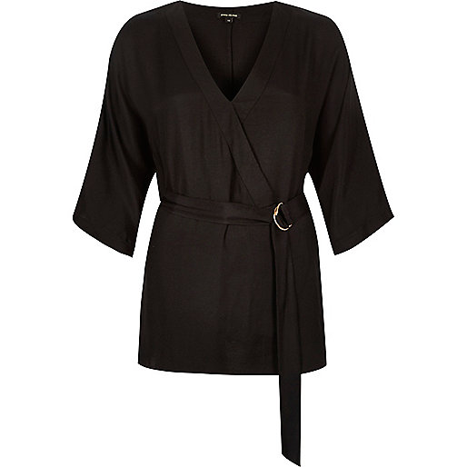 river island cowl neck dress,jacques-vertuk Outlet Black wrap D-ring kimono top women 679072