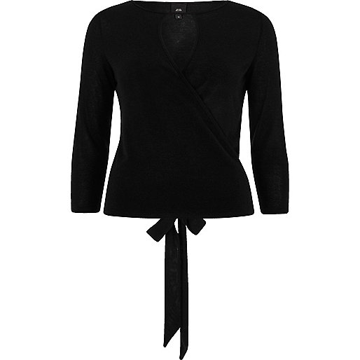 river island mini shoes,jacques-vertuk Summer Wear Black wrap keyhole front ballet top Knitwear Sale women