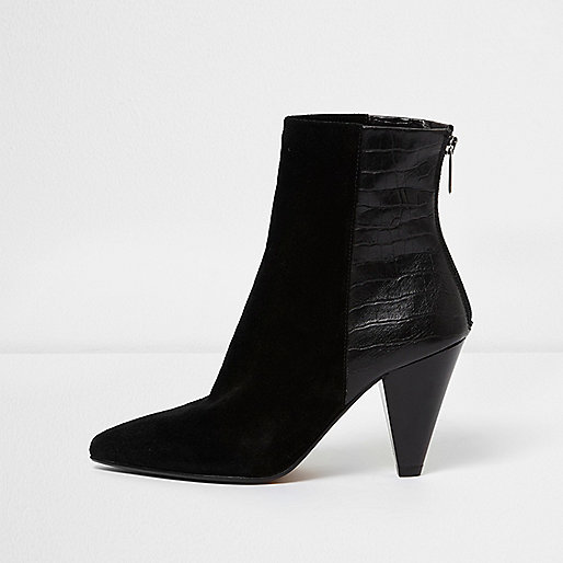 jacques-vertuk Black zip back cone heel leather ankle boots 706202 women Shoes / Boots Boots